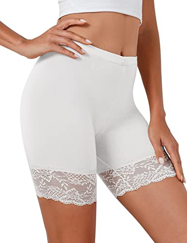 Tuopuda Shorty Cycliste Femme Panty Anti Frottement, Short sous Robe Jupe Caleçons Courts Dentelle Legging Courts Boxer Culottes sous-Vêtement Été Yoga Fitness Jogging Danse Course, Blanc, XL