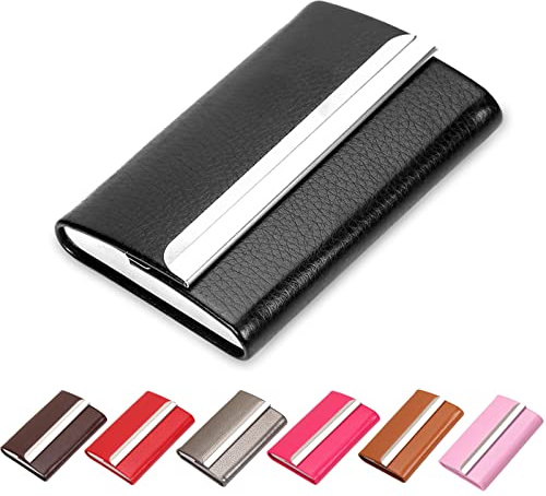 Waylipun porta biglietti da visita, custodia in pelle PU di lusso per biglietti da visita, Porta Biglietti da Credito in Acciaio Inox con fibbia magnetica per Uomini e Donne（Nero）