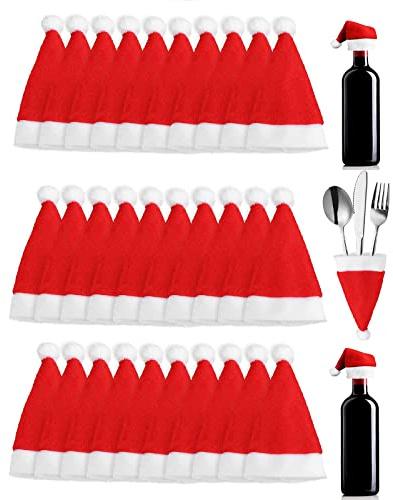 36pcs Feltro Mini Babbo Natale Rosso Babbo Natale Stoviglie Holder Coltello Forchetta Cucchiaio Posate Holder Mini Bottiglia di Vino Copertura FAI DA TE Lollipop