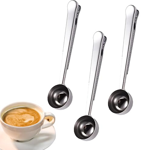 3 cucharas de café, 1 cucharada de acero inoxidable con mango largo, cuchara de café multifunción para medir café molido, granos de café, té, proteínas en polvo