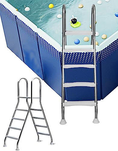 Escalera de Piscina 4 Peldaños para Piscinas Elevadas, Escalera de Seguridad para Piscinas Elevadas con Plataforma, Acero Inoxidable Antideslizante para Baño Al Aire Libre, Carga 250kg