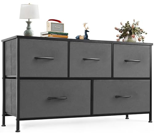 NEWBULIG Organizador de Almacenamiento Unidades Panel de Madera para Ropa Armario Sala de Estar Pasillo, Madera de ingeniería, Gris, 5 cajones