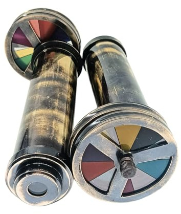 BAZROSS Handmade Brass Kaleidoscope Educational Gift | Vintage Collection Replica, Birthday, Every Occasion Gift for Adults and Kids - Brass Kaleidoscope with Double Wheel - (Pack of ONE)