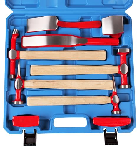 DAYUAN 9 pcs Heavy Duty Auto Body Repair Tool, Fender Repair Kit Carbon Steel Hammer Dolly Set Dent Hammer Set with Hickory Handle