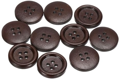 sourcing map 10pcs 32L Wooden Sewing Button 4/5(20mm) 4 Holes Wood Round Craft Replacement Buttons for Clothing DIY Crafts Decoration, Dark Brown