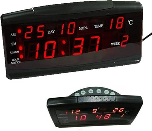 SQUADO Orologio Digitale da Tavolo, Display LED Rosso, Sveglia, Timer, Temperatura, Data, Settimana
