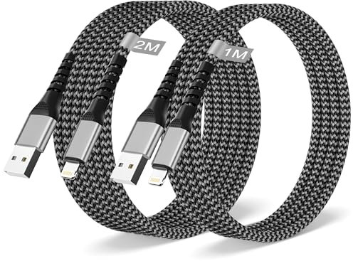 2Pack 1M+2M iPhone Charger Cable Apple MFi Certified, USB Lightning Cable iPhone Charging Cable USB Phone Cable Fast Charging Wire Lead for Apple iPhone 14 13 12 11 Pro Max XS XR X 8 7 Plus SE, iPad