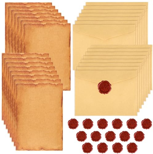 Dewdropdale 15 stycken A5-brevpapper med kuvertset, vintage kärleksbrevpapper med 15 vaxförseglingar, självhäftande, skrivgammalt, brevpapper, elegant för kärleksbrev, bröllopsinbjudan