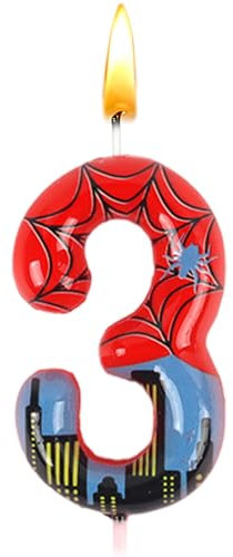 Candela Numero 3 Spider, Candele di Compleanno Spider, Candele Decorative 3D, Topper Torta, Compleanno a Tema, Decorazioni per Feste, Ragazzi Ragazze, per Feste di Compleanno, Ringraziamento