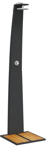 HOMTAKIE Douche d'Extérieur, Meuble de Jardin avec Poignée Rotative, Douche de Piscine Patio Arrière-Cour, Résine Tressée Bois Acacia (Noir)