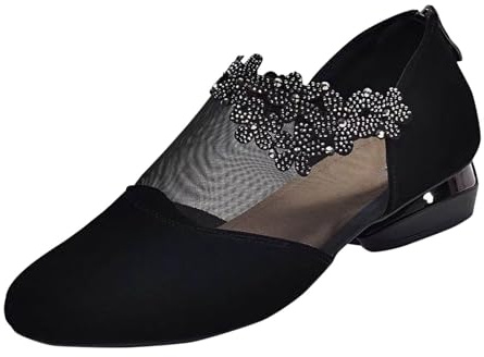 Bailarinas para mujer de ante piel y malla bailarina para mujer, cómoda, tacón pequeño, mocasín, suave, zapatos cómodos, elegantes, mocasines, zapatillas de caminar, correr, zapatillas sin cordones