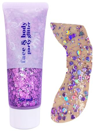 Festival con glitter, in gel di glitter, per viso, capelli, corpo, viola, ombretto liquido, paillettes, scintillante, per feste e compleanni