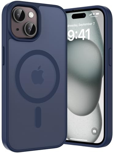 Opkiegrn Cover Magnetica iPhone 13/14 / 15 / 16e, Compatibile con MagSafe, Protezione Antiurto di Livello Militare, Custodia Traslucida Acrilico Posteriore Protettiva Sottile Case, Blu
