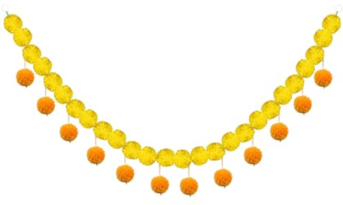 Guirlande de calendula Jour des morts, 133 cm, guirlande de fleurs artificielles orange et jaune pour décoration de Día de los Muertos, décoration de souci en plastique à suspendre pour autel, maison