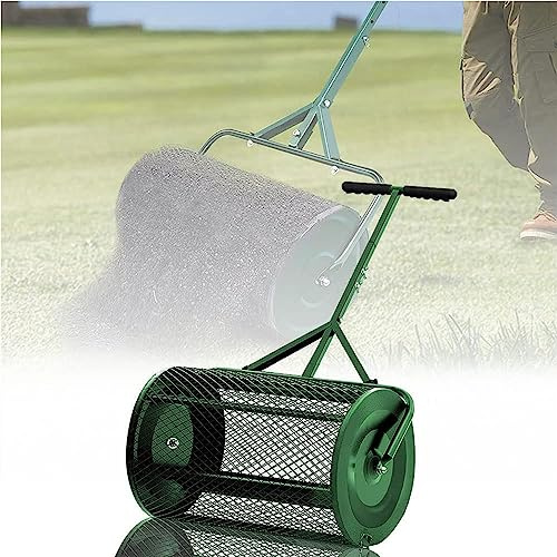 Spandiconcime da giardino, 61 x 31,8 cm, in rete metallica leggera, con manico a T migliorato, durevole, per la cura del prato, semina e semina, colore verde, controllo efficiente del muschio