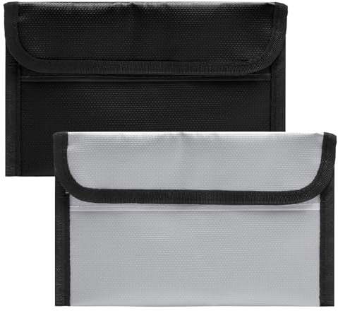 Bolsa ignífuga documentos 2 piezas 20x12cm,Doble protección con cremallera ignífuga, resistente al agua y segura para pasaportes, dinero, contratos,También válida como portadocumenti moto
