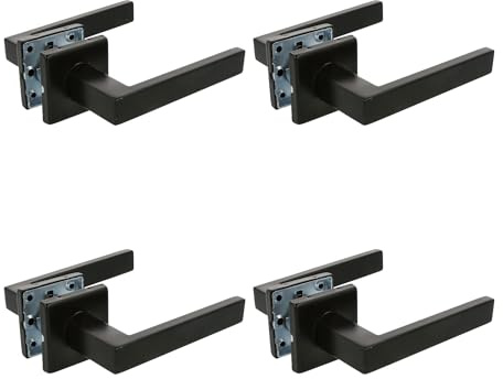 Amig - Pack de 4 Juegos de Manillas de Roseta Interior para Puertas - Mod. SUKI - 54 x 54 mm - Cuadradillo de 8 mm - Diseño Elegante y Sencillo - Acero inoxidable Negro