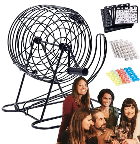 Set Da Gioco Del Bingo - Macchina Manuale A Gabbia Deluxe, Rullo A Sfera In Filo Saldato, Strumento Di Gioco Della Lotteria Durevole | Set Di Gabbie Per Bingo Creative E Di Lunga Durata Per Adulti, Fe