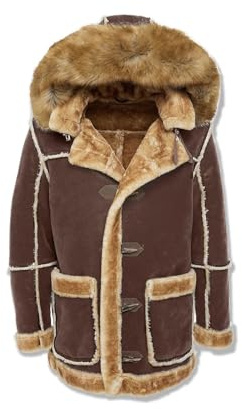Jordan Craig Denali Black Shearling Winter Coat, Luxury Fur Lined Hooded Jacket with Toggle Closures (US, Alpha, XX-Large, Regular, Regular, BROWN)