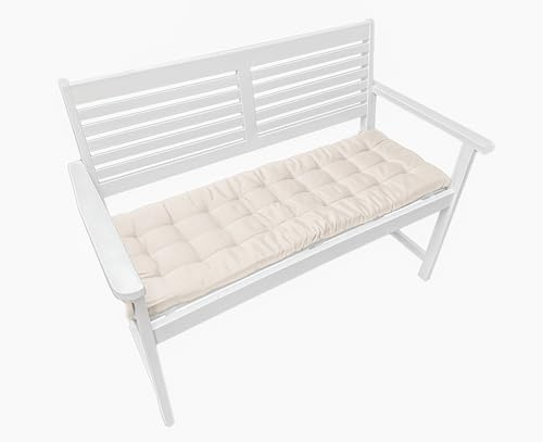 Brandsseller Cojín de Banco 120x40x4 cm – para Banco de jardín y Banco de Comedor – Impermeable, fácil de Limpiar y Acolchado Suave – Uso Interior y Exterior – Blanco