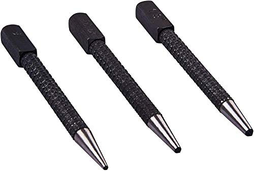 Glow Heavy Duty 3pc Centre Punch Set – Strong Heat Treated Hardened Carbon Steel Guide Marker with Square Striking Head - 3 Sizes 1/16 3/32 1/8 with Ribbed Non-Slip Grip for Precision and Accuracy