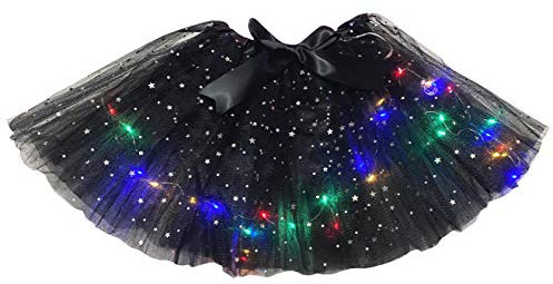 Petitebelle Einfarbiges Tüll-Tutu mit Sternen und LED-Lichtern, Schwarz , Einheitsgröße