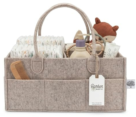 Parker Baby Co. Diaper Caddy - Nursery Storage Bin and Car Organizer for Diapers and Baby Wipes - Oatmeal, Large