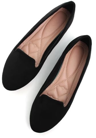 SAILING LU Women Round Toe Flats Comfortable Ballet Flat Shoes for Women Dressy Black Slip-ons Loafers Black Size 9.5