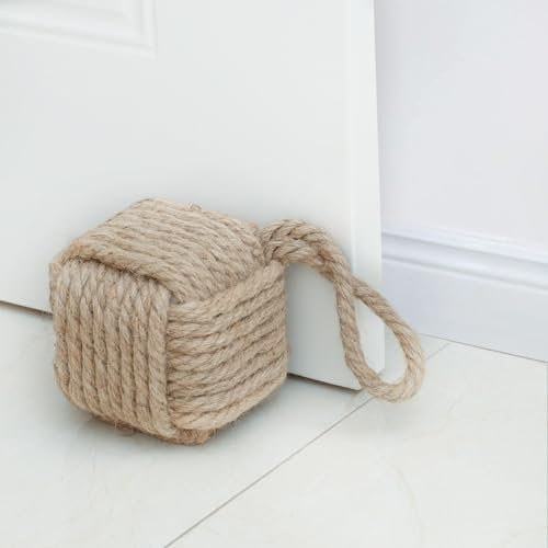 Marwood Rope Knot Door Stops Decorative Nautical Door Stopper Handmade with Handle, Jute Weighted Interior Doorstop Sailor Knot for Door and Window - Square (5 x5”, 4.4lbs)