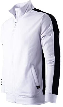SCREENSHOT-S51707 Mens Hip Hop Premium Slim Fit Winter Fleece Lined Track Jacket - Modern Athletic Workout Sport Fitness Tops with Side Taping-White/Black-Large
