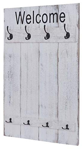 Mendler Wandgarderobe HWC-C89AM Welcome, Garderobe Garderobenpaneel, Shabby-Look Vintage, 91x60cm - weiß, shabby