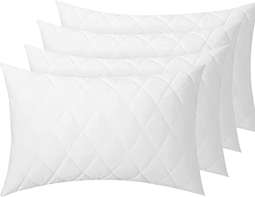 DreamNights Lot de 4 protège-oreillers matelassés à fermeture éclair (taille standard – 50 x 70 cm) - Protections d'oreiller matelassées en microfibre douce et respirante, PP001, Blanc
