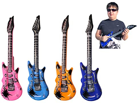 Rock - Mini chitarra gonfiabile in vinile, 58 cm, perfetta per feste, DJ Dance 80s Rocker (12)