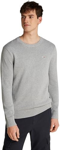 Tommy Jeans Jersey Hombre Slim Fit Crew Neck Sweater Jersey de Punto, Gris (Grey Htr), XL