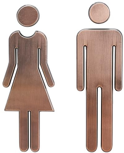 GORGECRAFT 2PCS Toilet Signs Self Adhesive WC Sign Men & Women Toilet Signs Restroom Identification Signs Plastic Wall Stickers for Hotel Store Shopping Center Parking Lots Restaurant, Antique Bronze