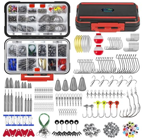 THKFISH Angelzubehör Set, Angelzubehör-Box mit Angelzubehör, 248-teiliges Angelblei Set, Dropshot Blei Set mit Jig Haken, Bullet Bass Casting Sinker Gewichte, Angeln Swivels Snaps, Sinker Slides P06
