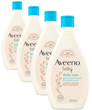 AVEENO Baby Daily Care Gentle Bath & Wash (4 x 400ml), Tear-Free Baby Wash with Gentle Fragrance with Prebiotic Colloidal Oatmeal, Gently Cleanses & Leaves Skin Feeling Moisturised, For Sensitive Skin