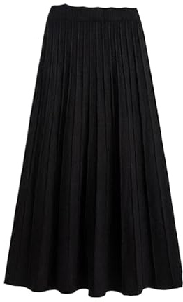 MGDIFYXAA Gonna Midi in Maglia Donna - Gonna Snellente A Vita Alta per Taglie Forti Autunno/Inverno, Semplice Abito Lungo, Versatile Gonna A Trapezio in Maglia per Donne Taglie Forti, Nero 4XL