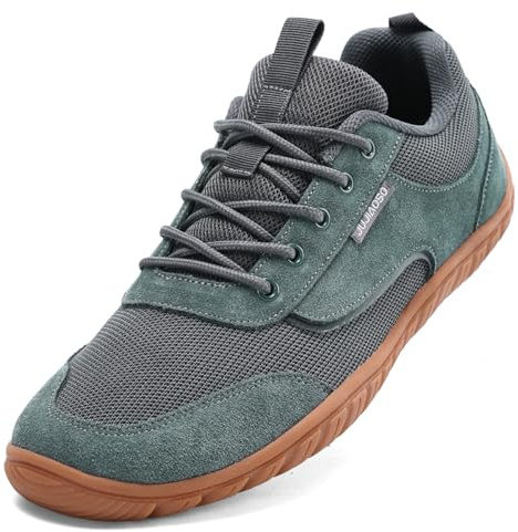 JUJIAOSO Unisex Wide Barefoot Shoes for Men Women Outdoor Trail Running Minimalist Walking Shoes Lightweight and Breathable(Grey/Brown,UK 9)