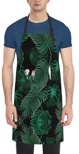 Bkdogkt Tablier de cuisine polyvalent avec poches pour adulte Motif feuille de bananier Vert 71 x 83 cm, noir, taille unique