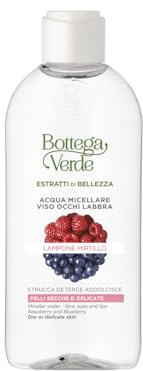Bottega Verde - Estratti di Bellezza, Acqua Micellare Viso, Occhi, Labbra, 200 ml, Strucca e Deterge in Profondità, Rimuove Trucco Waterproof, Dermatologicamente Testato, Pelli Secche e Delicate