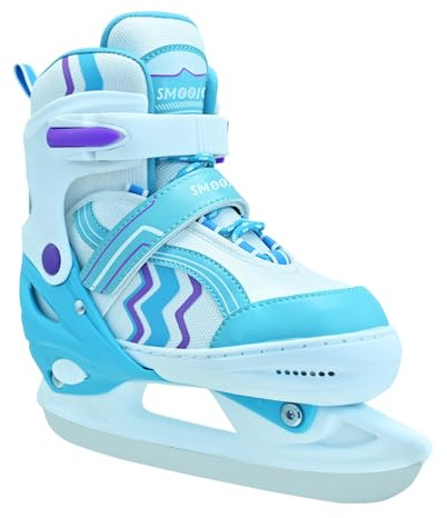 SMOOJOY Adjustable Ice Skates for Kids Boys Girls, Smooth Blades Iceskates, Breathable Fabric and Comfortable Lining Ice Skates, Hockey Skates Shoes for Ages 5-8, Outdoor and Indoor Rink