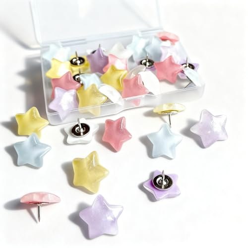 30 Stück Pinnwandnadeln Set in Sternform, Bunte Reißzwecken, Kreative Reisszwecken, Dekorative Pinnnadeln für Pinnwand Bulletin Board Kork Boards Fotos Wand Home Office DIY Decors