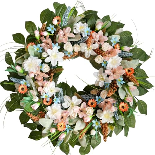 CIR OASES 24 Inches Spring Wreaths for Front Door Spring Door Wreath Summer Floral Wreath with Wildflower for Wall Porch Indoors Outdoor Window Home Farmhouse Decorations