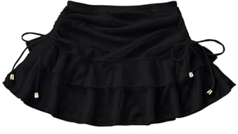 GORGLITTER Women's Tiered Ruffle Swim Skirts Mesh Low Waist Ruched Tie Side Bikini Bottoms Beach Cover Up Skirt
