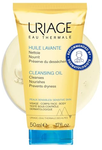 Uriage Huile de Douche 50ml - Nettoyant Visage et Corps - Peaux Sèches et Sensibles - Nettoie, Nourrit, Prévient le Dessèchement - 25% de Glycérine, Agents Extra-Riches - pH Physiologique - Sans Savon