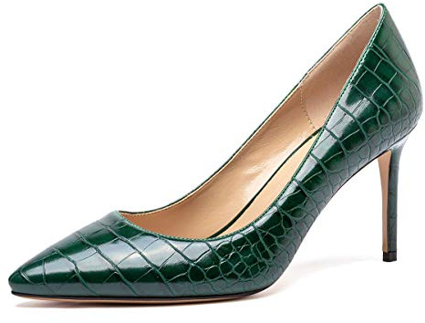 Castamere Escarpins Femme Bout Pointu Mode Aiguille Talon 8.5CM Heels Vert Crocodile Chaussures EU 38