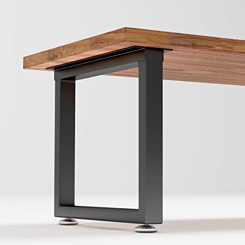 Metal Table Legs 16 inch Height x 17.7 inch Wide with Adjustable Protector Feet, Heavy Duty Metal Furniture Legs for Coffee Table, Cocktail Table, Square Tube Leg (Bear Up to 800lb), Black, Set of 2