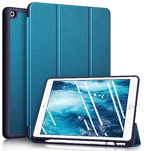 Fintie Hülle für iPad 9. Generation 2021/8. Gen 2020/7. Gen 2019 10.2 Zoll - Superleicht Soft TPU Rückseite Abdeckung Schutzhülle mit eingebautem Pencil Halter, Auto Sleep/Wake, Blaugrün
