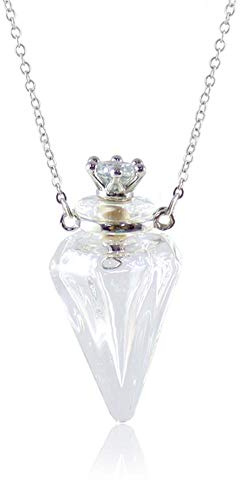 1PC Colorful Cone Bottle Aroma Essential Oil Diffuser Pendant Necklace for Womens Perfume Vial Pendant Necklace Jewelry Unique Gift (Clear Cone)